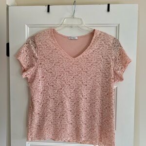 DRESSBARN 3X Pink Lace Overlay Sparkle Top Blouse Elegant Wedding Guest Cocktail